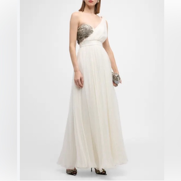 Alexander McQueen Crystal Embellished One-Shoulder Silk Chiffon Gown NWT - Picture 3 of 10